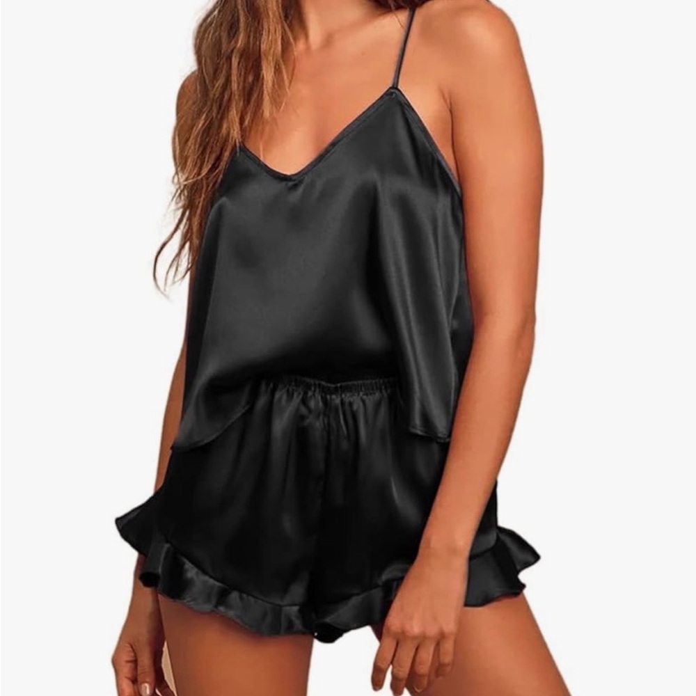 Silk Black Satin Sleepwear Set